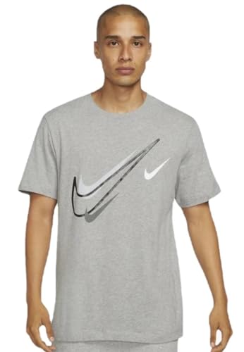 NIKE Herren-T-Shirt mit Swoosh-Logo, kurzärmelig, klassisches T-Shirt, weiß, DQ3944, 100, grau, L von NIKE
