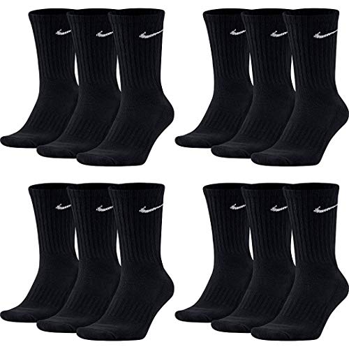 Nike 12 Paar Herren Damen Socken Tennissocken Sportsocken Laufsocken Paket Bundle SX4508 Weiß Schwarz Grau, Farbe:Schwarz, Größe:38-42 von Nike