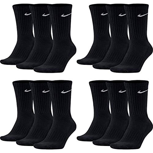 Nike 12 Paar Herren Damen Socken Tennissocken Sportsocken Laufsocken Paket Bundle SX4508 Weiß Schwarz Grau, Farbe:Schwarz, Größe:46-50 von Nike