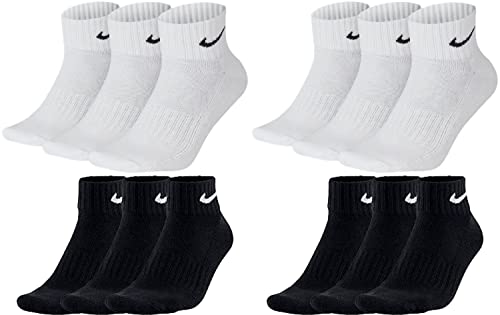 NIKE 12 Paar Socken One Quater Socks Herren Damen Kurze Socke Knöchelhoch, Farbcode + Farbe:A45 6 Paar weiss 6 Paar schwarz, Größe:34-38 von NIKE