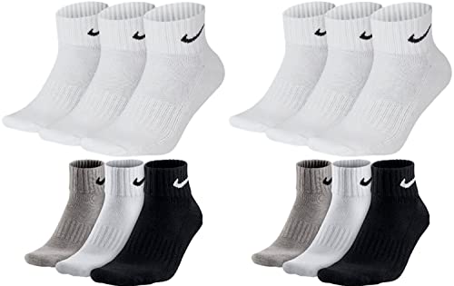 Nike 12 Paar Socken One Quater Socks Herren Damen Kurze Socke Knöchelhoch Weiß Schwarz Grau Größe 34 36 38 40 42 44 46 48 50, Farbcode + Farbe:A43 6 Paar weiss 6 Paar bunt, Größe:38-42 von Nike