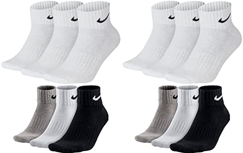 NIKE 12 Paar Socken One Quater Socks Herren Damen Kurze Socke Knöchelhoch Weiß Schwarz Grau Größe 34 36 38 40 42 44 46 48 50, Farbcode + Farbe:A43 6 Paar weiss 6 Paar bunt, Größe:38-42 von NIKE