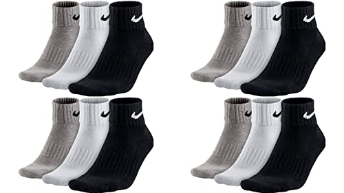 Nike 12 Paar Socken One Quater Socks Herren Damen Kurze Socke Knöchelhoch Weiß Schwarz Grau Größe 34 36 38 40 42 44 46 48 50, Farbcode + Farbe:A48 12 Paar bunt, Größe:34-38 von Nike