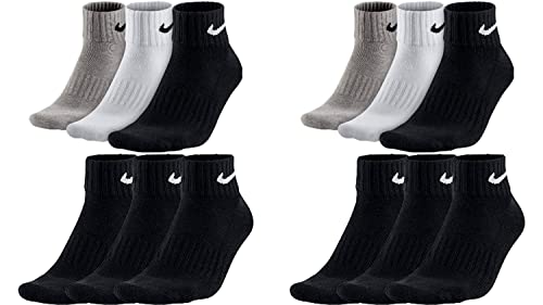 Nike 12 Paar Socken One Quater Socks Herren Damen Kurze Socke Knöchelhoch Weiß Schwarz Grau Größe 34 36 38 40 42 44 46 48 50, Farbcode + Farbe:A50 6 Paar bunt 6 Paar schwarz, Größe:38-42 von Nike