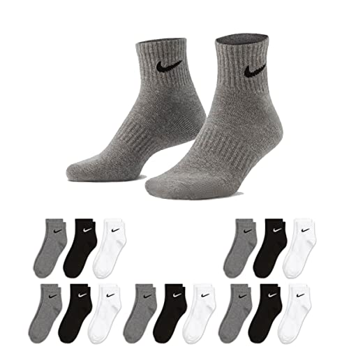 NIKE 15 Paar Herren Damen Kurze Socke Knöchelhoch Weiß Schwarz Sparset SX7667 Sportsocken Größe 34 36 38 40 42 44 46 48 50, Größe:38-42, Sockenfarbe:5 Paar weiß / 5 Paar grau / 5 Paar schwarz von NIKE