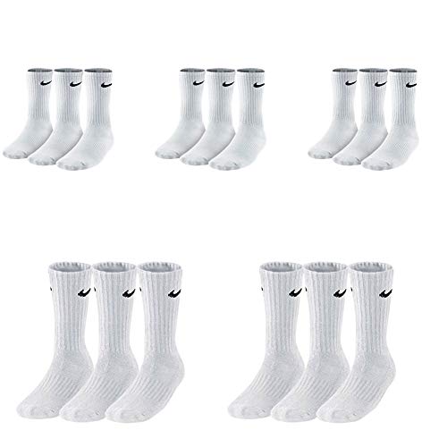 Nike 15 Paar Herren Damen Socken Set Tennissocken Sportsocken Laufsocken Paket Bundle SX4508 Weiß Schwarz Grau, Sockengröße:34-38, Farbe:weiß von Nike