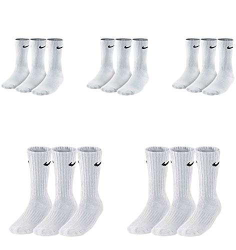 Nike 15 Paar Herren Damen Socken Set Tennissocken Sportsocken Laufsocken Paket Bundle SX4508 Weiß Schwarz Grau, Sockengröße:42-46, Farbe:weiß von Nike