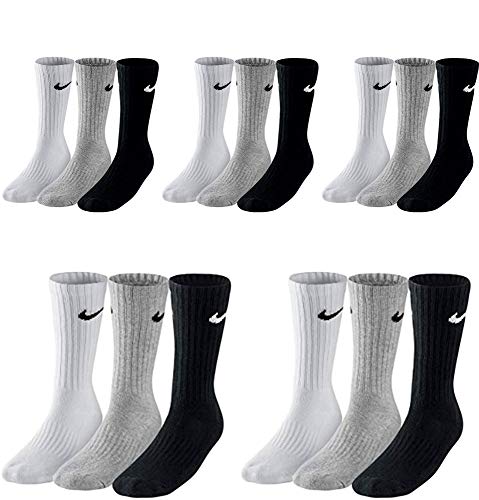 Nike 15 Paar Herren Damen Socken Set Tennissocken Sportsocken Laufsocken Paket Bundle SX4508 Weiß Schwarz Grau, Sockengröße:46-50, Farbe:weiß grau schwarz von Nike