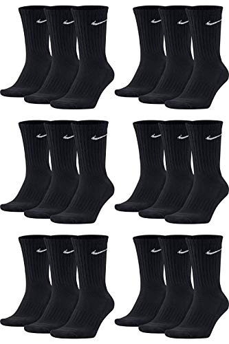 Nike 18 Paar Socken Herren Damen Sparset Tennissocken Sportsocken Laufsocken Paket Bundle SX4508 Weiß Schwarz Grau, Sockengröße:38-42, Farbe:schwarz/schwarz/schwarz von Nike