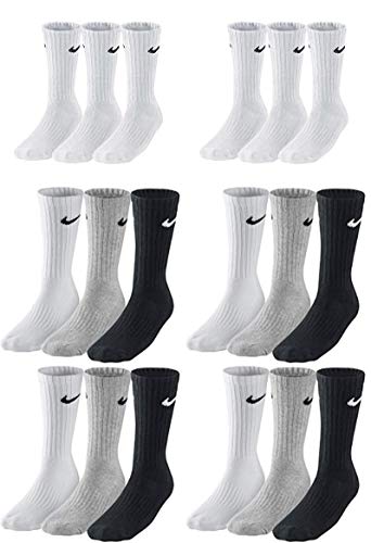 Nike 18 Paar Socken Herren Damen Sparset Tennissocken Sportsocken Laufsocken Paket Bundle SX4508 Weiß Schwarz Grau, Sockengröße:38-42, Farbe:weiß/grau/grau von Nike