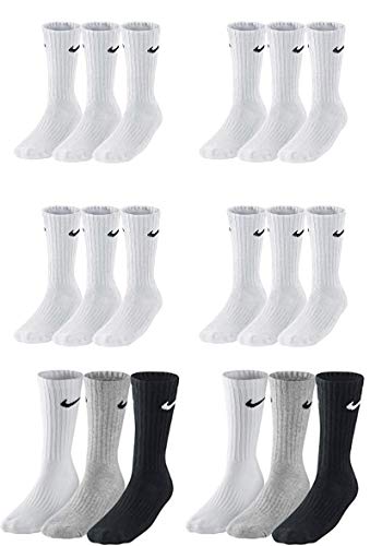 Nike 18 Paar Socken Herren Damen Sparset Tennissocken Sportsocken Laufsocken Paket Bundle SX4508 Weiß Schwarz Grau, Sockengröße:38-42, Farbe:weiß/weiß/grau von Nike