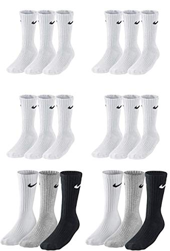 Nike 18 Paar Socken Herren Damen Sparset Tennissocken Sportsocken Laufsocken Paket Bundle SX4508 Weiß Schwarz Grau, Sockengröße:38-42, Farbe:weiß/weiß/schwarz von Nike