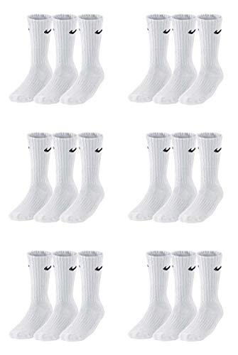 Nike 18 Paar Socken Herren Damen Sparset Tennissocken Sportsocken Laufsocken Paket Bundle SX4508 Weiß Schwarz Grau, Sockengröße:38-42, Farbe:weiß/weiß/weiß von Nike