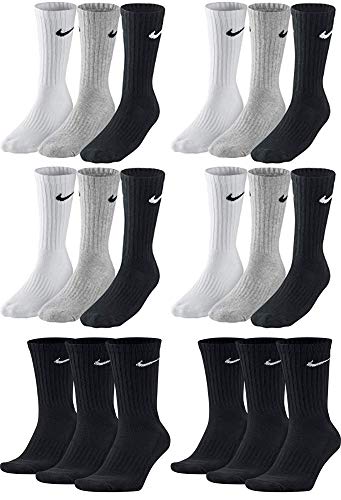 Nike 18 Paar Socken Herren Damen Sparset Tennissocken Sportsocken Laufsocken Paket Bundle SX4508 Weiß Schwarz Grau, Sockengröße:42-46, Farbe:grau/grau/schwarz von Nike