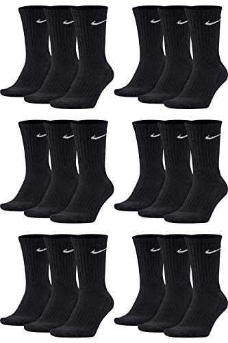 Nike 18 Paar Socken Herren Damen Sparset Tennissocken Sportsocken Laufsocken Paket Bundle SX4508 Weiß Schwarz Grau, Sockengröße:42-46, Farbe:schwarz/schwarz/schwarz von Nike