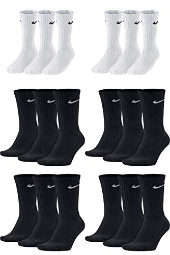 Nike 18 Paar Socken Herren Damen Sparset Tennissocken Sportsocken Laufsocken Paket Bundle SX4508 Weiß Schwarz Grau, Sockengröße:42-46, Farbe:weiß/schwarz/schwarz von Nike