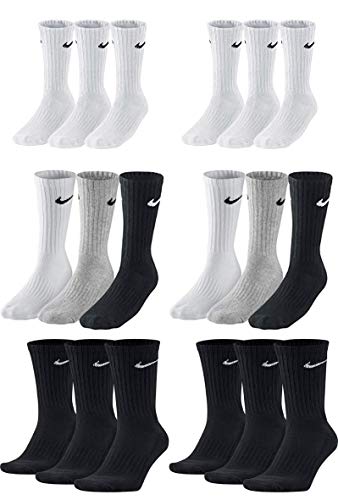 Nike 18 Paar Socken Herren Damen Sparset Tennissocken Sportsocken Laufsocken Paket Bundle SX4508 Weiß Schwarz Grau, Sockengröße:46-50, Farbe:weiß/grau/schwarz von Nike