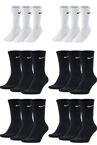 Nike 18 Paar Socken Herren Damen Sparset Tennissocken Sportsocken Laufsocken Paket Bundle SX4508 Weiß Schwarz Grau, Sockengröße:46-50, Farbe:weiß/schwarz/schwarz von Nike