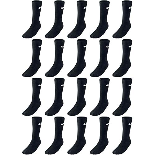 Nike 20 Paar Socken Lang Weiß Schwarz oder Bunt Gemischt Tennissocken Set Paket Bundle, Größe:42-46, Sockenpakete:20 Paar schwarz von Nike