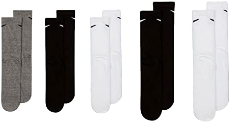 Nike 5 Paar Everyday Lightweight Crew SX7676 Tennis Socke weiß schwarz grau, Farbe:weiß grau schwarz, Größe:46-50 von Nike