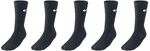 Nike 5 Paar Socken Lang Herren Damen Weiß Schwarz Tennissocken Sportsocken Sparset SX7664 Größe 34 36 38 40 42 44 46 48 50, Farbe:Schwarz, Größe:34-38 von Nike