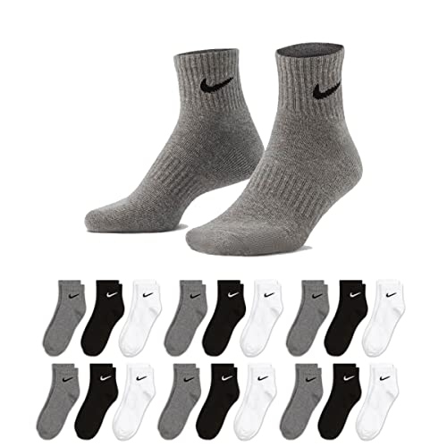 Nike 6-18 Paar Socken Damen Herren Weiß Schwarz Kurz Sportsocken Größe 34 36 38 40 42 44 46 48 50 Sparset SX7677, Größe:34-38, Sockenfarbe:6 Paar weiss - 6 Paar grau - 6 Paar schwarz von Nike