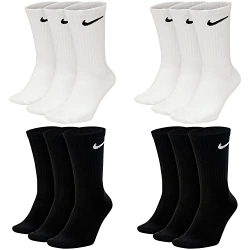 Nike 6 Paar Everyday Lightweight Crew SX7676 Tennis Socke weiß schwarz grau, Farbe:weiß schwarz, Größe:34-38 von Nike