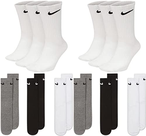Nike 6 Paar Everyday Lightweight Crew SX7676 Tennis Socke weiß schwarz grau, Farbe:weiß weiß/grau/schwarz, Größe:46-50 von Nike