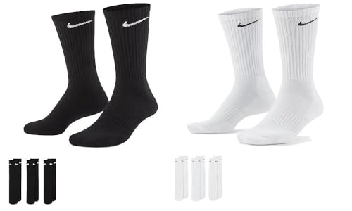 Nike 6 Paar Herren Damen Socken SX4508 weiß oder schwarz oder weiß grau schwarz, Farbe:Schwarz, Sockengröße:34-38 von Nike