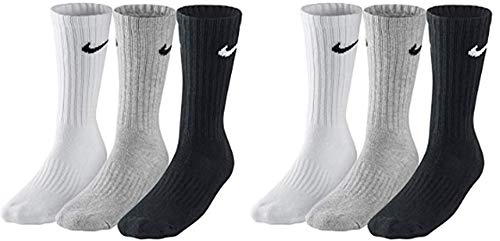 Nike 6 Paar Herren Damen Socken SX4508 weiß oder schwarz oder weiß grau schwarz, Sockengröße:34-38, Farbe:weiß grau schwarz von Nike