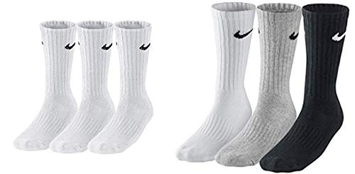 Nike 6 Paar Herren Damen Socken SX4508 weiß oder schwarz oder weiß grau schwarz, Sockengröße:34-38, Farbe:weiß weiß/grau/schwarz von Nike