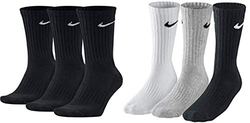 Nike 6 Paar Herren Damen Socken SX4508 weiß oder schwarz oder weiß grau schwarz, Sockengröße:38-42, Farbe:schwarz weiß/grau/schwarz von Nike
