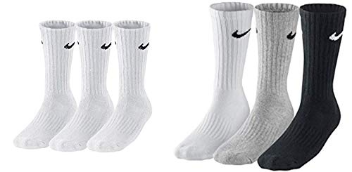 Nike 6 Paar Herren Damen Socken SX4508 weiß oder schwarz oder weiß grau schwarz, Sockengröße:42-46, Farbe:weiß weiß/grau/schwarz von Nike