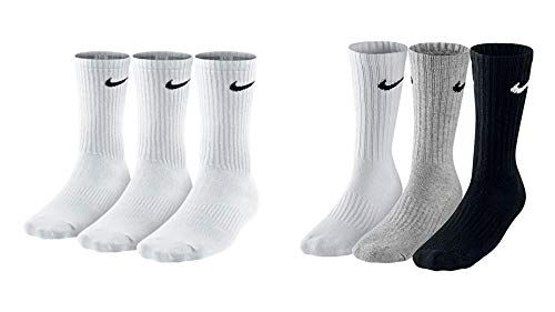 Nike 6 Paar Herren Damen Socken SX4508 weiß oder schwarz oder weiß grau schwarz, Sockengröße:46-50, Farbe:weiß weiß/grau/schwarz von Nike