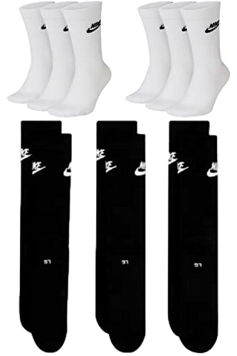 Nike DX5025-6 Paar Sportsocken - weiss/schwarz/Multicolor - Sportswear Everyday Essential CREW Socken 34/38/42/46/50 - Damen, Herren, Unisex, Farbe:weiß schwarz, Größe:46-50 von Nike