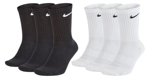 Nike 8 Paar Herren Damen Socken Lang Weiß oder Schwarz oder Weiß Grau Schwarz Set Paket Bundle, Farbe:Schwarz, Größe:34-38 von Nike