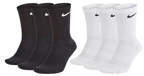 Nike 8 Paar Herren Damen Socken Lang Weiß oder Schwarz oder Weiß Grau Schwarz Set Paket Bundle, Farbe:Schwarz, Größe:42-46 von Nike