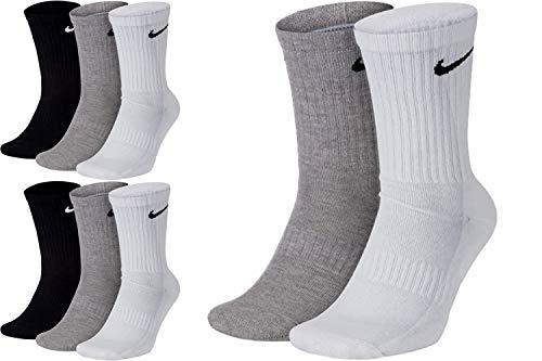 Nike 8 Paar Herren Damen Socken Lang Weiß oder Schwarz oder Weiß Grau Schwarz Set Paket Bundle, Größe:34-38, Farbe:weiß grau schwarz von Nike