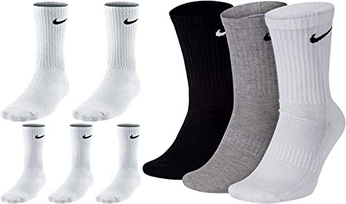 Nike 8 Paar Herren Damen Socken Lang Weiß oder Schwarz oder Weiß Grau Schwarz Set Paket Bundle, Größe:42-46, Farbe:weiß weiß/grau/schwarz von Nike