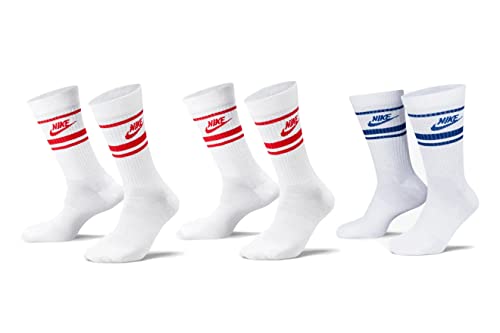 Nike 9 Paar Everyday Essential Tennissocken Socken Sportsocken Unisex DX5089 Prime, Farbe:2x Weiss - Rot / 1x Weiss - Blau, Socken Neu:46-50 von Nike