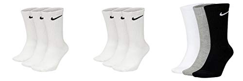 Nike 9 Paar Socken Herren Damen Weiß Grau Schwarz Tennissocken Sportsocken Sparset SX7664 Größe 34 36 38 40 42 44 46 48 50, Sockengröße:34-38, Farbe:weiß/weiß/grau von Nike