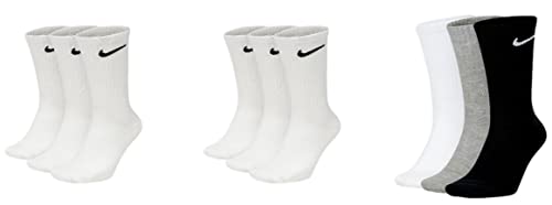 Nike 9 Paar Socken Herren Damen Weiß Grau Schwarz Tennissocken Sportsocken Sparset SX7664 Größe 34 36 38 40 42 44 46 48 50, Sockengröße:42-46, Farbe:weiß/weiß/grau von Nike