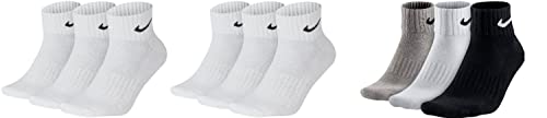 Nike 9 Paar Socken One Quater Socks Herren Damen Kurze Socke Knöchelhoch, Farbcode + Farbe:A22 6 Paar weiss 3 Paar bunt, Größe:34-38 von Nike