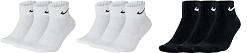 Nike 9 Paar Socken One Quater Socks Herren Damen Kurze Socke Knöchelhoch, Farbcode + Farbe:A23 6 Paar weiss 3 Paar schwarz, Größe:38-42 von Nike