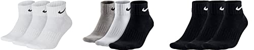 Nike 9 Paar Socken One Quater Socks Herren Damen Kurze Socke Knöchelhoch, Farbcode + Farbe:A25 3 Paar weiss 3 Paar bunt 3 Paar schwarz, Größe:46-50 von NIKE