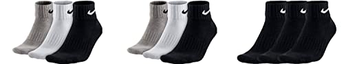 Nike 9 Paar Socken One Quater Socks Herren Damen Kurze Socke Knöchelhoch, Farbcode + Farbe:A28 6 Paar bunt 3 Paar schwarz, Größe:38-42 von Nike