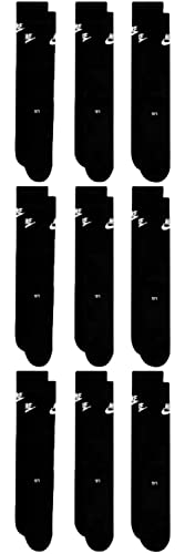 Nike DX5025-9 Paar Sportsocken - weiss/schwarz/Multicolor - Sportswear Everyday Essential CREW Socken 34/38/42/46/50 - Damen, Herren, Unisex, Farbe:schwarz/schwarz/schwarz, Größe:42-46 von Nike