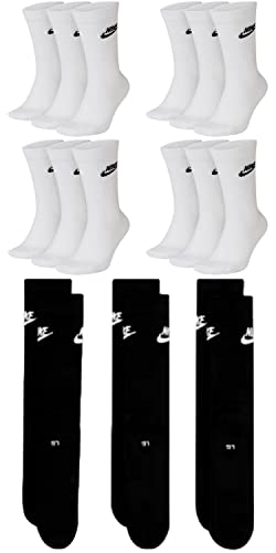 Nike DX5025-9 Paar Sportsocken - weiss/schwarz/Multicolor - Sportswear Everyday Essential CREW Socken 34/38/42/46/50 - Damen, Herren, Unisex, Farbe:weiß/weiß/schwarz, Größe:38-42 von Nike