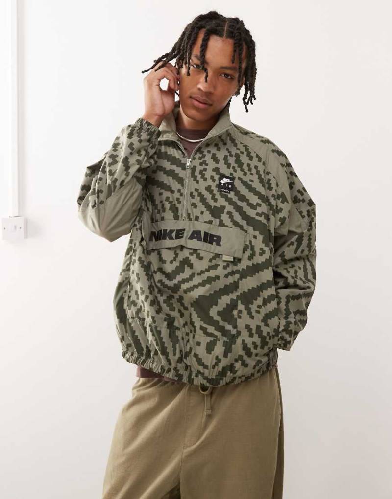Nike Air - Jacke aus Webstoff in Grün mit kurzem Reißverschluss-Grau von Nike