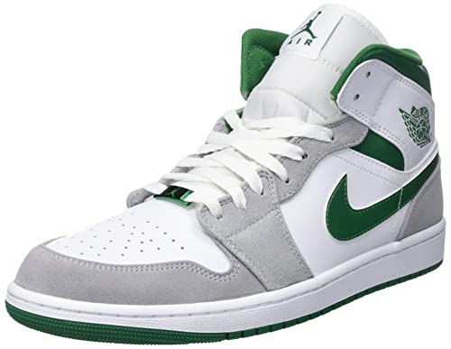 Nike Air Jordan 1 Herren Mid, Weiß/Kieferngrün-Hellrauchgrau, 44.5 EU von Nike